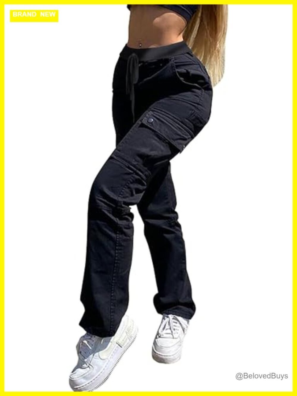 High Waisted Cargo Pants with 6 Pockets Drawstring Hiking Work Pants